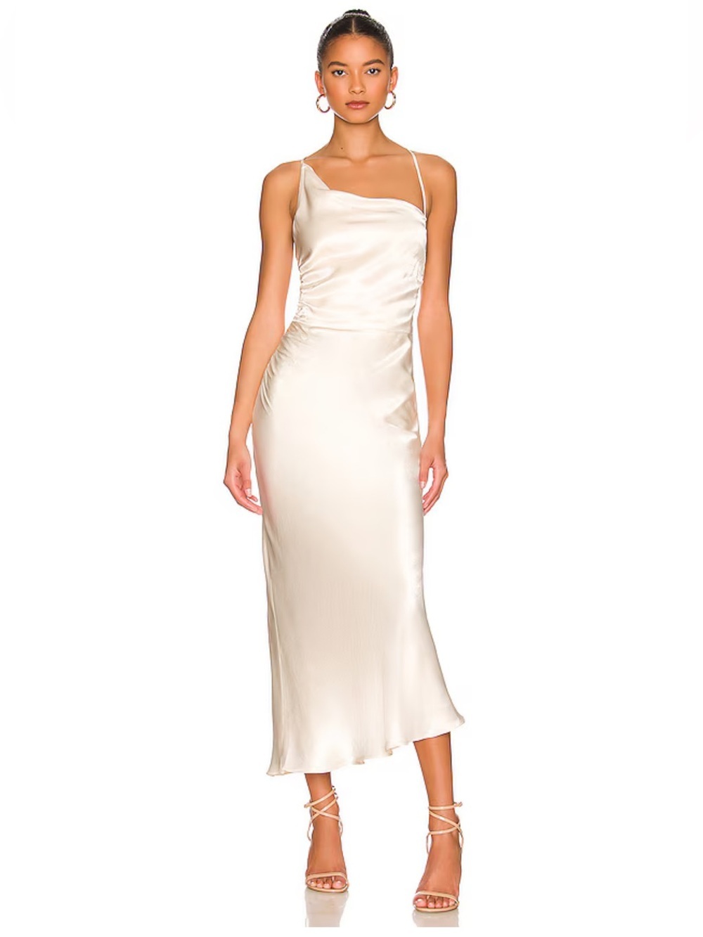 Shona Joy La Lune Asymmetrical Bias Cowl Neck Silky Midi Dress Cream Sz: US8 EUC
